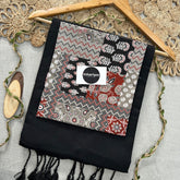 Black Handloom Khadi Cotton Saree With Multiple Print Blouse